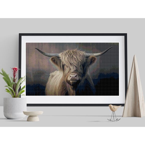 Highland Cow Full Cover‎ Landscape Counted Cross Stitch Leaflet Chart - Picture 2 of 4